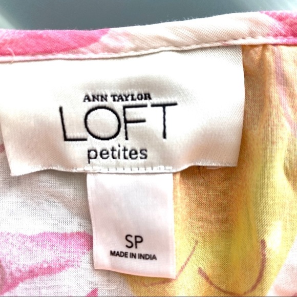 Ann Taylor LOFT Floral Tie-Neck Peasant Blouse SP - Picture 5 of 5